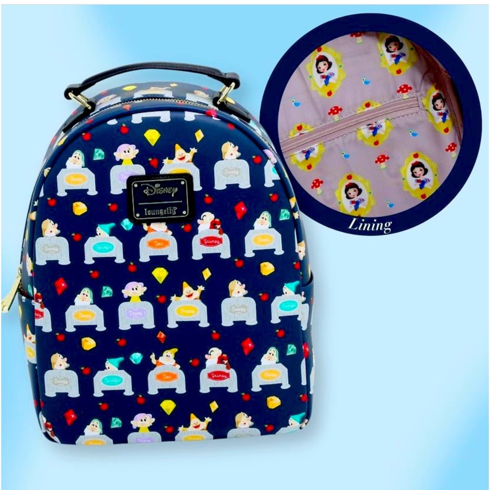 Loungefly x Disney Snow White & 7 Dwarfs Beds Backpack Shoulder Bag Purse NWT - Picture 3 of 14